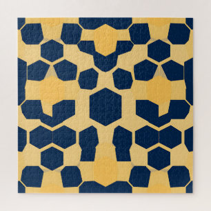 Geometric Honeycomb Hexagon Pattern Navy Blue Gold Jigsaw Puzzle