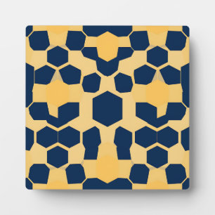 Geometric Honeycomb Hexagon Pattern Navy Blue Gold Plaque