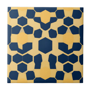 Geometric Honeycomb Hexagon Pattern Navy Blue Gold Tile