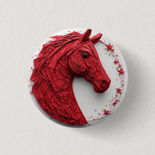 Geometric Horse Portrait in Vibrant Red and White 3 Cm Round Badge