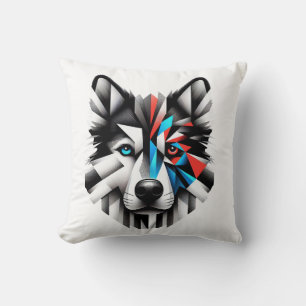 Geometric Husky Face Modern Art Design Cushion