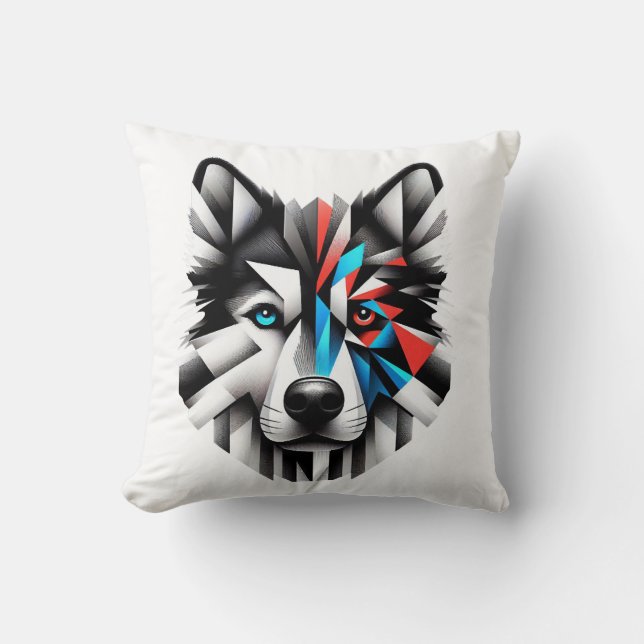 Geometric Husky Face Modern Art Design Cushion (Front)