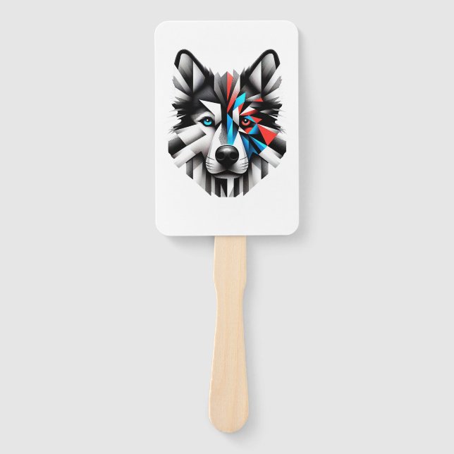 Geometric Husky Face Modern Art Design Hand Fan (Front)