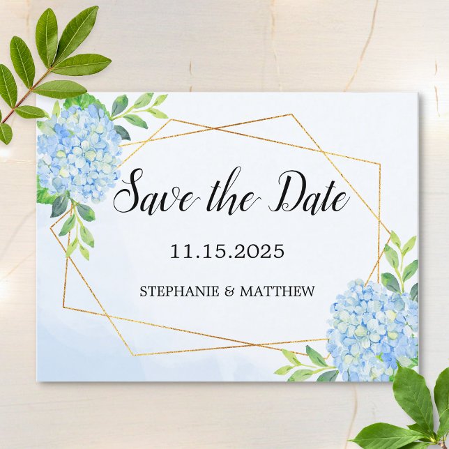 Geometric Hydrangea Floral Wedding Save The Date Announcement Postcard (Creator Uploaded)
