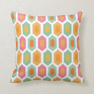 Geometric Ikat Coral Seafoam Cushion