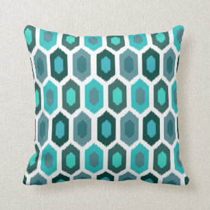 Geometric Ikat Ocean Beach Blue Cushion