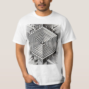 Geometric Illusion Black and White Abstract T-Shirt