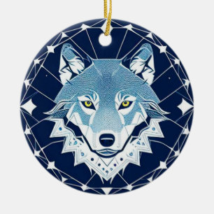 Geometric Illustration of a Wolf Ceramic Tree Decoration