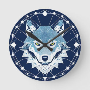 Geometric Illustration of a Wolf Round Clock