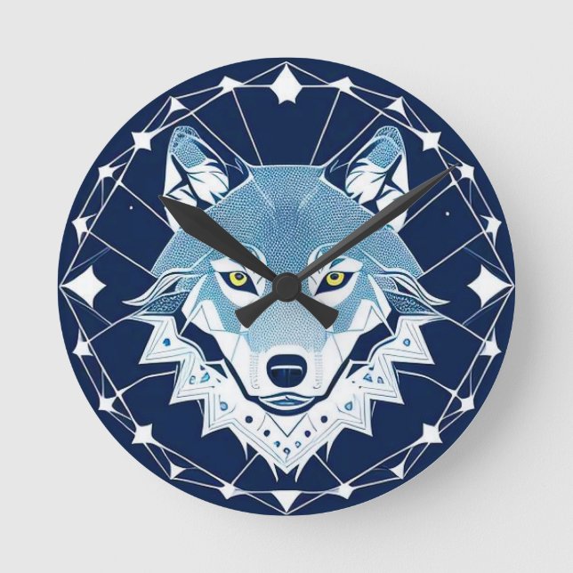 Geometric Illustration of a Wolf Round Clock (Front)