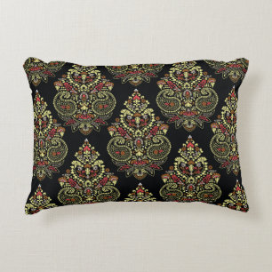 Geometric indianpaisley Design pattern on black ba Decorative Cushion