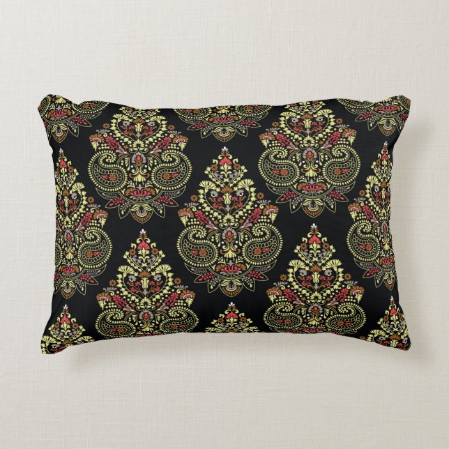 Geometric indianpaisley Design pattern on black ba Decorative Cushion (Front)