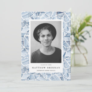 Geometric Indigo Blue Watercolor Graduation Party Invitation