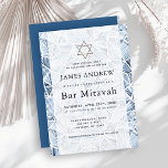 Geometric Indigo Pattern Watercolor Bar Mitzvah Invitation<br><div class="desc">This chic and modern Bar Mitzvah invitation features a white background with a geometric pattern in indigo blue. Personalize it for your needs. You can find matching products at my store.</div>