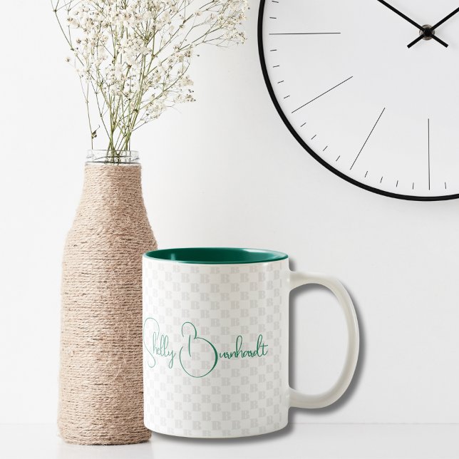 Geometric Initial Monogram Green Classic Bold   Two-Tone Coffee Mug (Creator Uploaded)