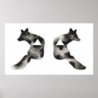 Geometric Inkblot Fox Triangle Black White Modern Poster