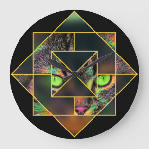 Geometric Interlocking Diamond Pop Art Pet Cat Large Clock