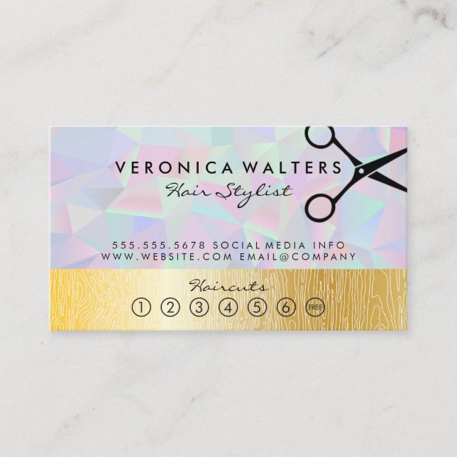 Geometric Iridescent | Gold Natural Lines Loyalty Card (Front)