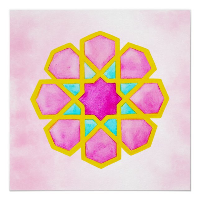 Geometric Islamic Art Pink Poster (Front)