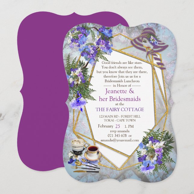 Geometric Jakaranda Flowers Bridemaids Party Invitation (Front/Back)