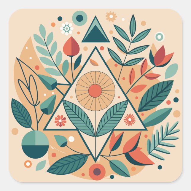 Geometric Jungle Foliage Square Sticker (Front)