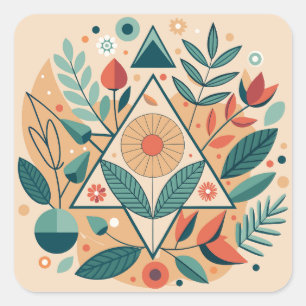 Geometric Jungle Foliage Square Sticker