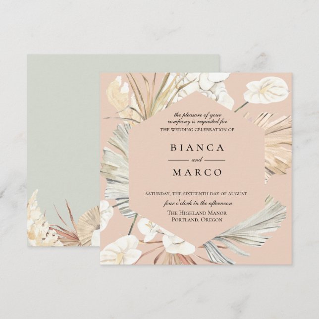 Geometric Jungle Frame Wedding Invitation (Front/Back)