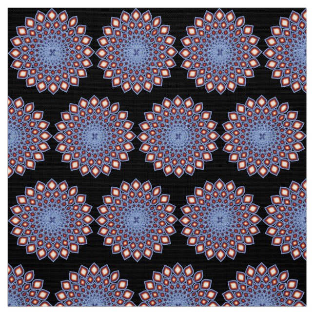 Geometric Kaleidoscope Mandala Pattern Black Red Fabric (Swatch)