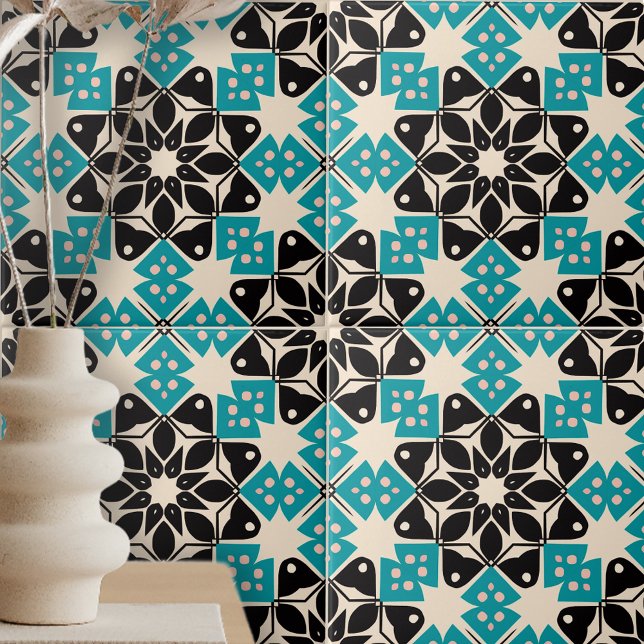 Geometric Kaleidoscopic Teal Blue White Mosaic Tile (Creator Uploaded)