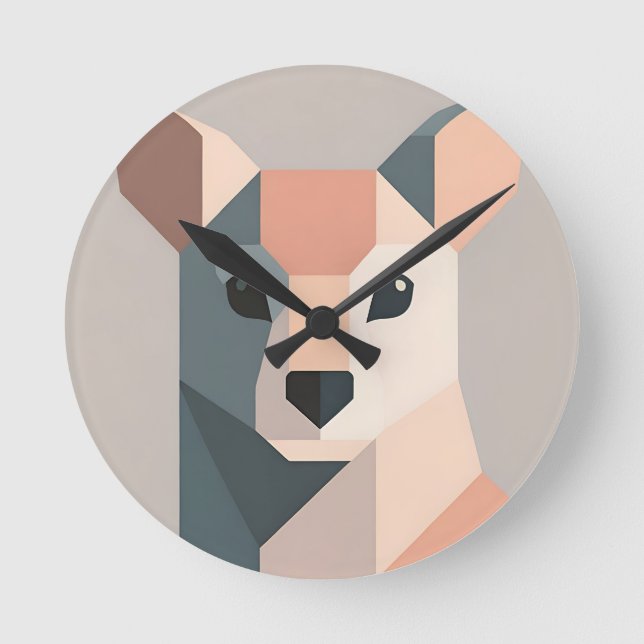 Geometric Kangaroo Portrait Minimalist  Round Clock (Front)
