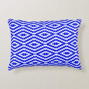 Geometric Kente Bright Blue, White, Decorative Cushion