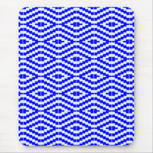 Geometric Kente Bright Blue, White, Mouse Mat