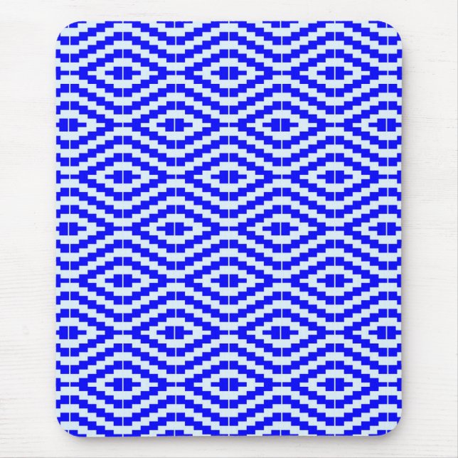 Geometric Kente Bright Blue, White, Mouse Mat (Front)