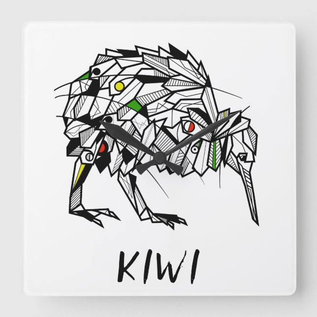 Geometric Koru kiwi Square Wall Clock (Front)