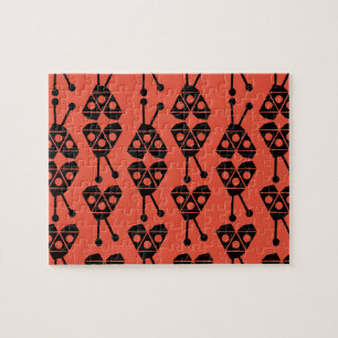 Geometric Lady Bug Pattern Orange Jigsaw Puzzle