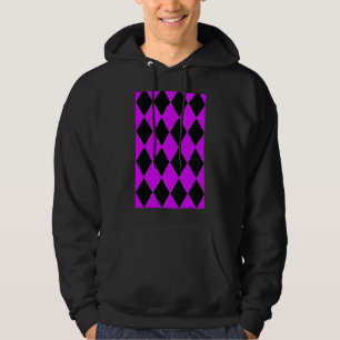 Geometric Large Harlequin Pattern Purple And Black Hoodie