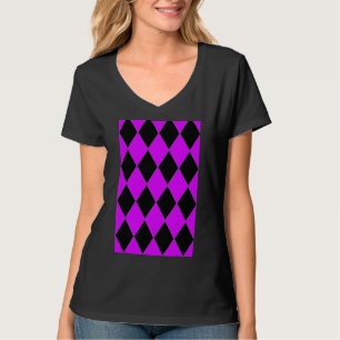 Geometric Large Harlequin Pattern Purple And Black T-Shirt