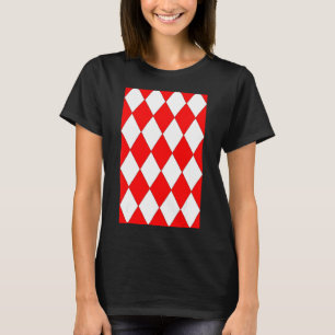Geometric Large Harlequin Pattern Red And White T-Shirt