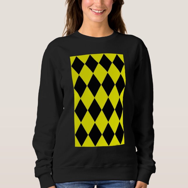 Geometric Large Harlequin Pattern Yellow And Black Sweatshirt (Front)