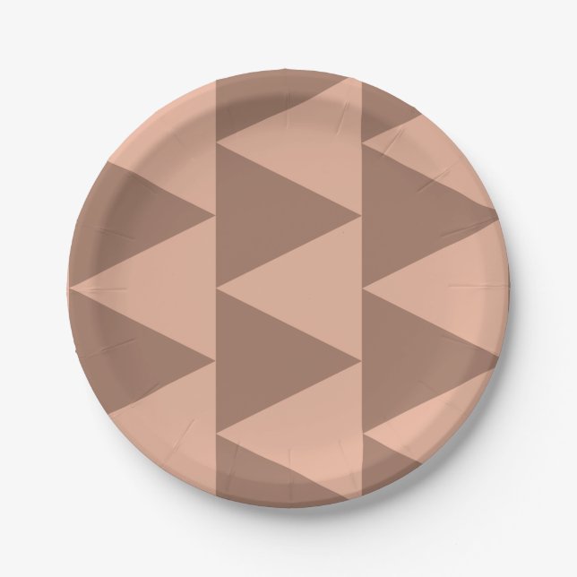 Geometric Large Triangles Mocha Mousse Dusty Pink Paper Plate (Front)