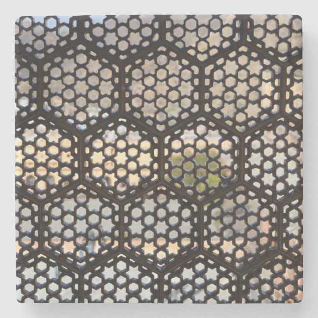 Geometric Lattice window, India Stone Coaster (Front)