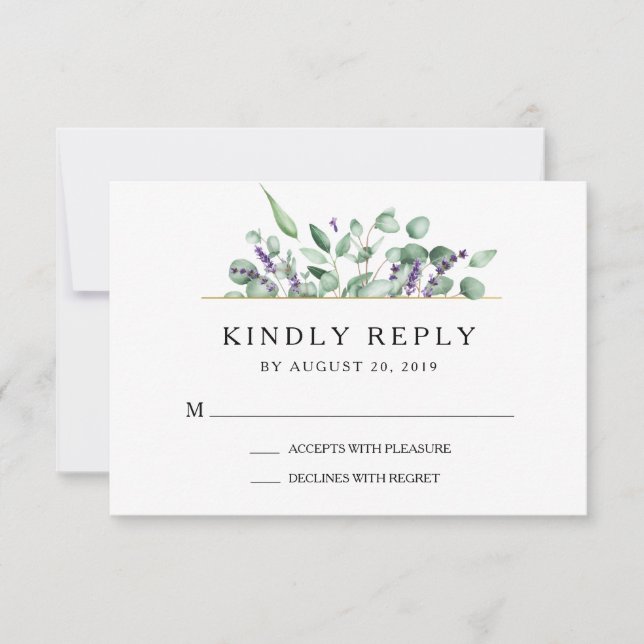 Geometric Lavender Eucalyptus Wedding RSVP Card (Front)