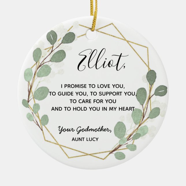 Geometric Leaf Greenery Godfather Boy Promise Ceramic Tree Decoration (Front)