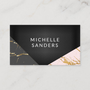 Geometric Leather Mesh   Gold Marble Business Card