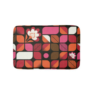 Geometric Leaves Flowers Seamless Pattern Bath Mat