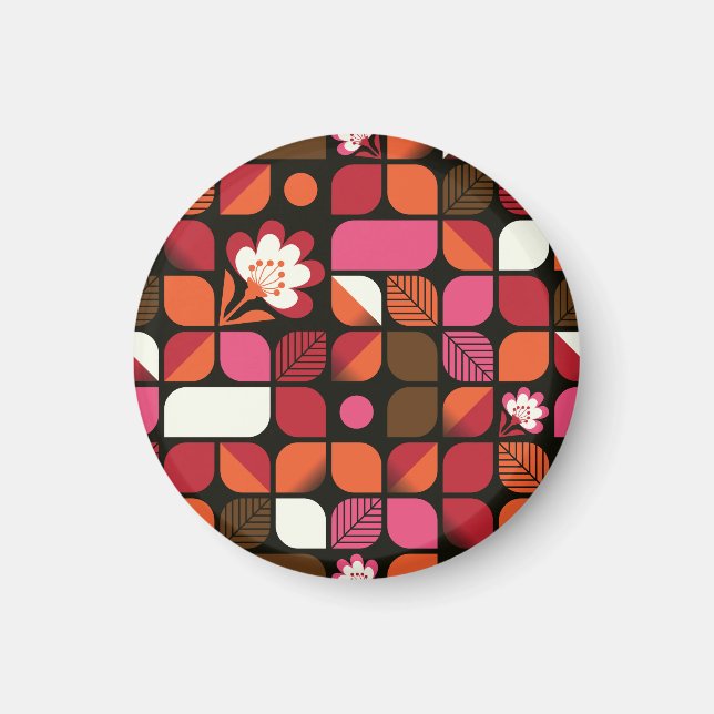 Geometric Leaves Flowers Seamless Pattern Magnet (Front)
