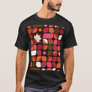 Geometric Leaves Flowers Seamless Pattern T-Shirt