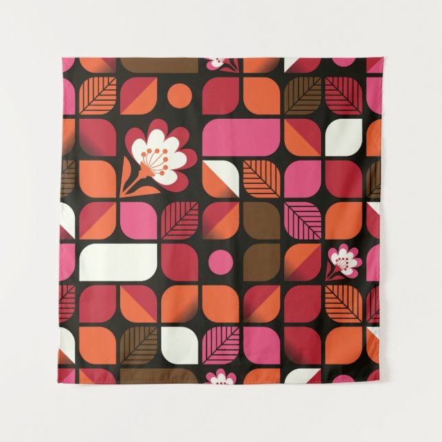 Geometric Leaves Flowers Seamless Pattern Tapestry (Front)