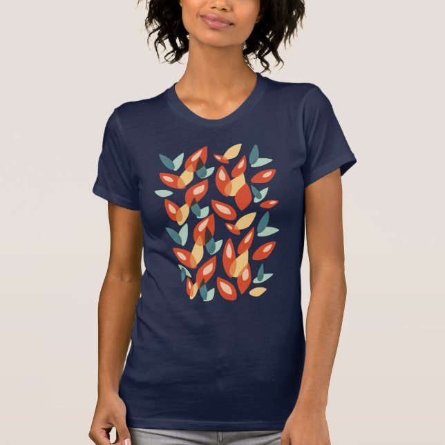 Geometric Leaves Pattern Orange Yellow Abstract T-Shirt (Front)