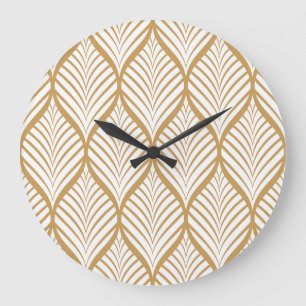 Geometric Leaves Vintage Seamless Illustration Large Clock